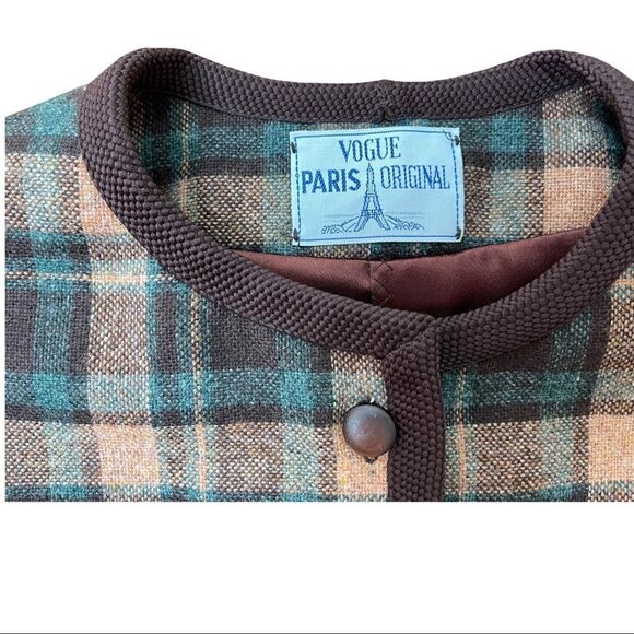 Vintage Vouge Paris Orginal Brown Plaid Blazer Sz S Collegiate Preppy Office EUC - Picture 6 of 10
